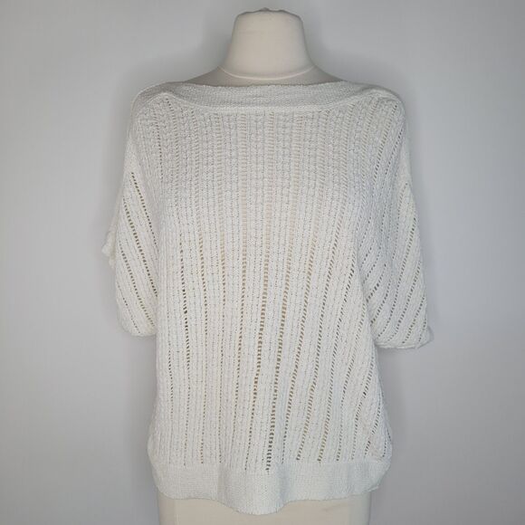 CYNTHIA ROWLEY Ivory Boatneck Knit Sweater Size S Dolman Sleeve Beach Boxy - Picture 1 of 7